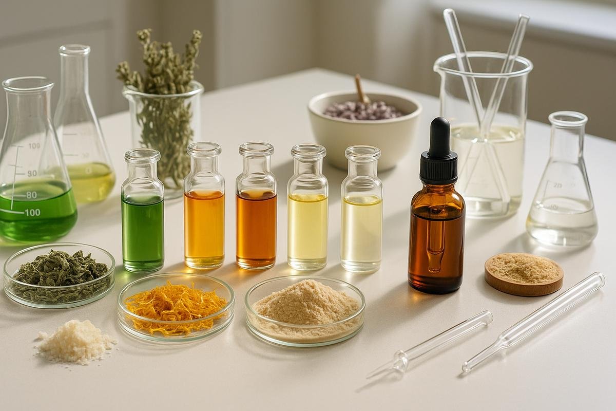 Dried botanicals and aromatic extracts in a laboratory setting