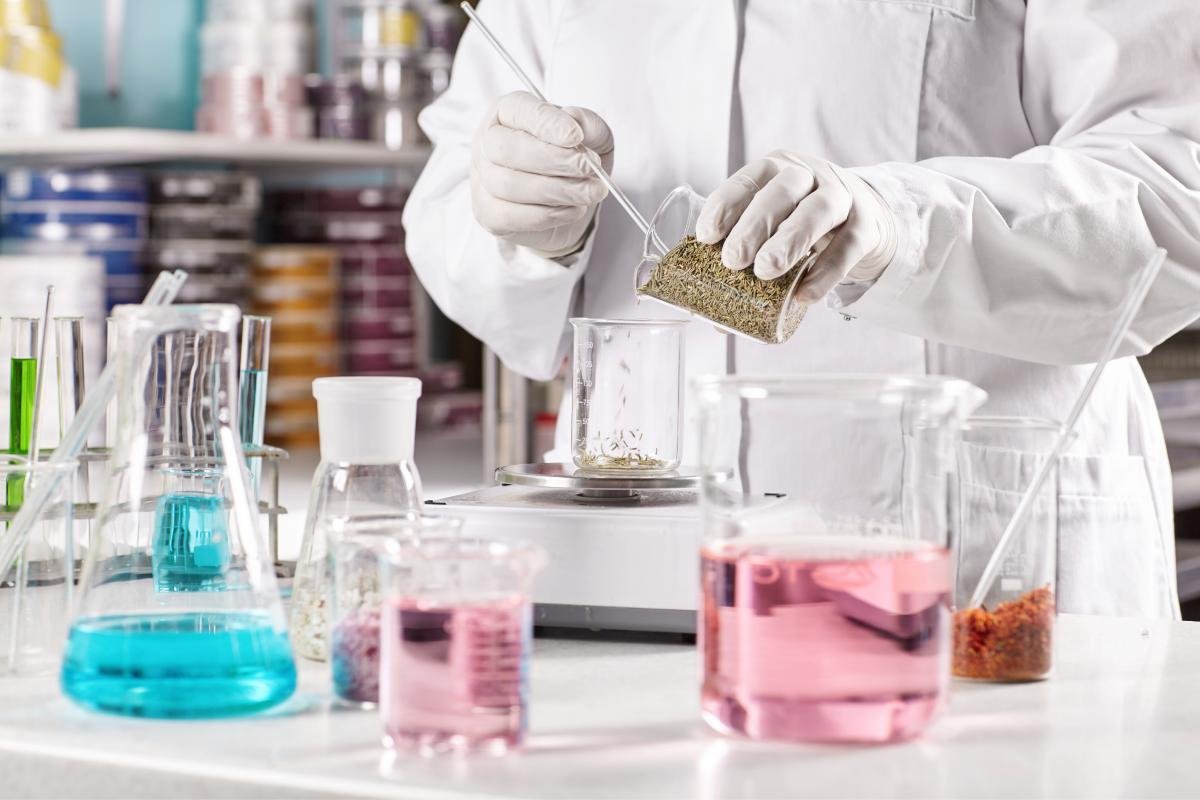 Dried botanicals and aromatic extracts in a laboratory setting