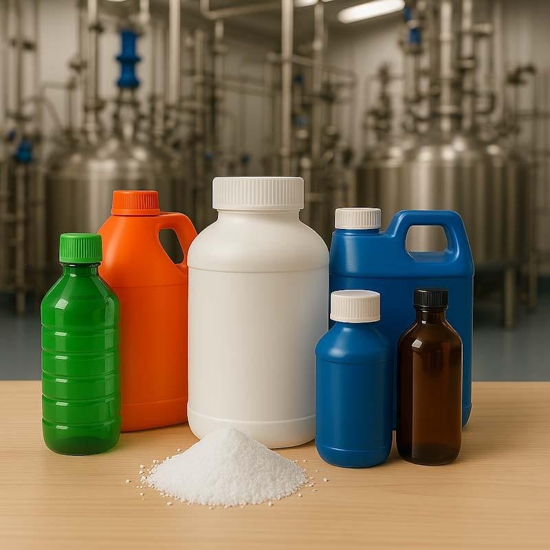 Assorted personal care ingredient bottles and containers
